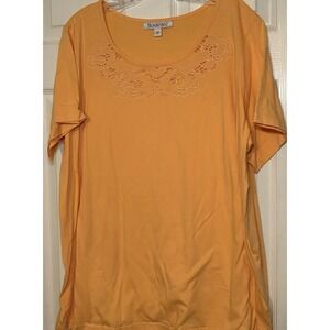 Roaman's T-Shirt Top Women's Plus Size 2XL Orange Eyelet Shoulder Short Sleeve
